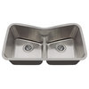 MR Direct 533-16 Low Divide Double Bowl Stainless Steel Sink, 2 Basket Strainers