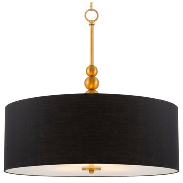 Kira Home Adelade 22" Drum Pendant Chandelier, Black Fabric Shade, Glass