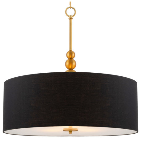 Kira Home Adelade 22" Drum Pendant Chandelier, Black Fabric Shade, Glass