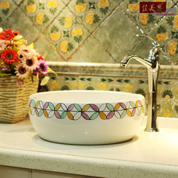 Korean hand-painted bathroom washbasin above counter basin - Bathroom Sinks