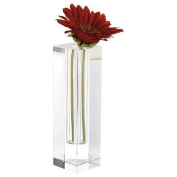 Modern Clear Tall Block Optical Crystal Vase