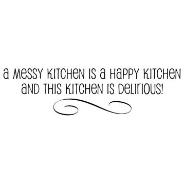 Decal Wall Sticker A Messy Kitchen Is A Happy Kitchen Quote, Black