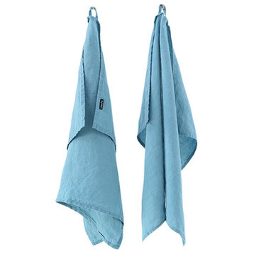 Set of 2 Stone Washed Linen Tea Towels Stone Blue