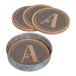 Set of 4 Monogram Coaster with Mason Jar Lid Holder - Decorative Accents
