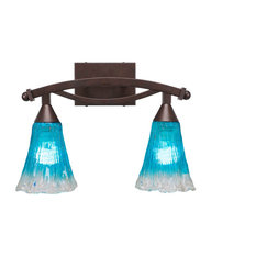 Bow 2 Light Bath Bar, 5.5" Fluted Teal Crystal Glass