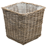 Rattan Kobo Square Planter With Plastic Liner, Gray