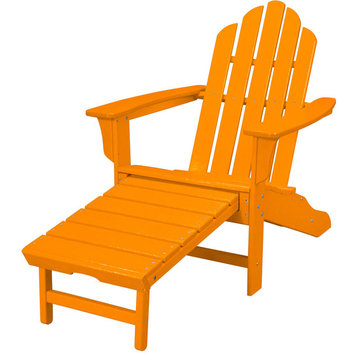 All-Weather Contoured Adirondack Chair, Hideaway Ottoman- Tangerine