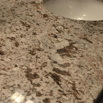 Bathroom Remodel with Cherry Slate Cabinets and Carrera Marble Tile