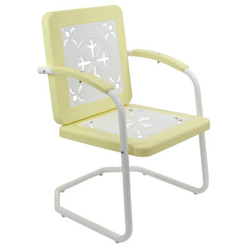 35" Square Outdoor Retro Tulip Armchair Yellow and White