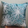 Pompom Lace Flower Blue Art Silk 14"x14" Cushion Covers, Snowy Blooms