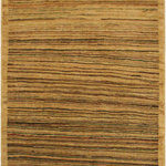 Bareens Designer Rugs - Bohemian Gabbeh Suzanna Beige/Green Wool Rug - 3'0'' x 4'9'' - With strict standards of craftsmanship and quality of materials used this modern inspired hand knotted Gabbeh rug is a unique piece of world art. A fashionable handmade rug crafted by skilled artisans with trendy and elegant design with sophisticated modern color pallet creates a compelling focal point in any living area. Hand-knotted Gabbeh rugs are the simplest of all oriental handmade rugs, featuring small animal and human figures on an empty field. They are also designed with colorful geometric shapes which makes them unique and versatile. A hand-knotted Gabbeh rug is referred to as a modern contemporary and geometric piece of art. Intricately hand-knotted with luxurious wool and outstanding quality this rug meshes with classic to contemporary decor seamlessly.