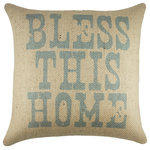 The Watson Shop - "Bless This Home" Burlap Pillow - Add a little charm to your living space! This handmade burlap pillow features a lovely and inviting "Bless This Home" print. Its design and delicate blue color make this piece perfect for almost any decor, from country to eclectic. Place it on a sofa, bed, or chair for a touch of comfort and rustic appeal.