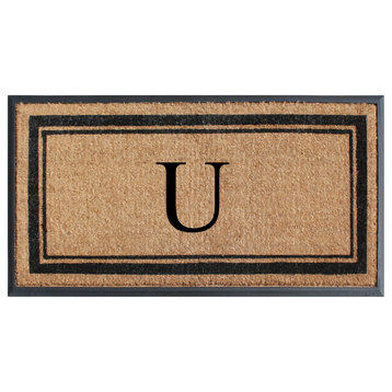 A1HC Picture Frame Natural Rubber and Coir Large Monogrammed Doormat 24"x48", U