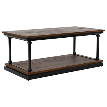 Bowery Hill Industrial Wood 1-Shelf Coffee Table in Dark Oak Finish