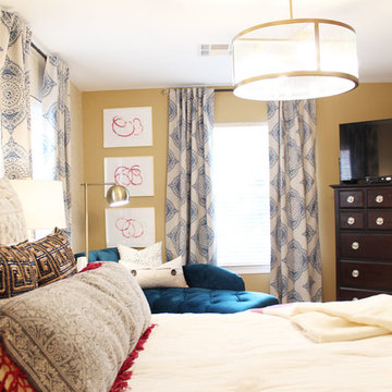 Pink and Blue Transitional Bedroom