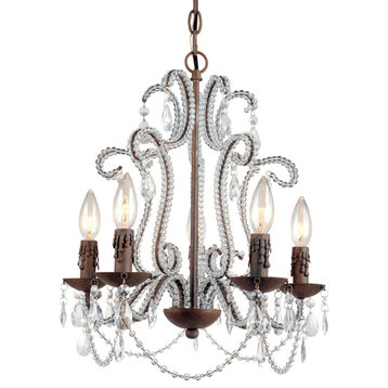 Elegance 5-Light Beaded Mini Chandelier, Clear Beads and Chocolate Finish