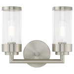 Livex Lighting - Livex Lighting 10362-91 Hillcrest - Two Light Bath Vanity - The two light bath vanity from the Hillcrest colleHillcrest Two Light  Brushed Nickel Clear *UL Approved: YES Energy Star Qualified: n/a ADA Certified: n/a  *Number of Lights: Lamp: 2-*Wattage:100w Medium Base bulb(s) *Bulb Included:No *Bulb Type:Medium Base *Finish Type:Brushed Nickel