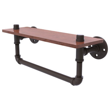 Pipeline Ironwood Shelf with Towel Bar, Oil Rubbed Bronze, 16"
