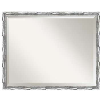 Scratched Wave Chrome Beveled Wall Mirror - 30 x 24 in.