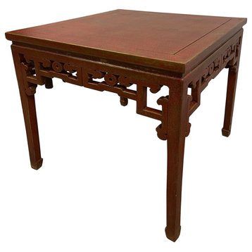 Consigned Vintage Chinese Red Lacquered Square Dining Table