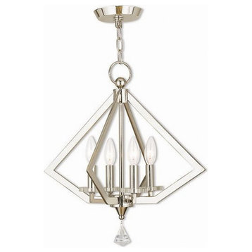 Mid Century Modern Traditional Four Light Chandelier-Polished Nickel Finish