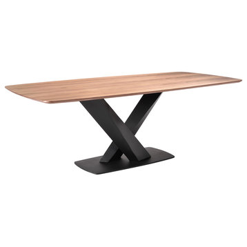 Everett Contemporary Dining Table, Matte Black Finish and Walnut Top