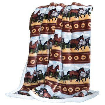 Western Horses Extra Plush Sherpa Throw Blanket