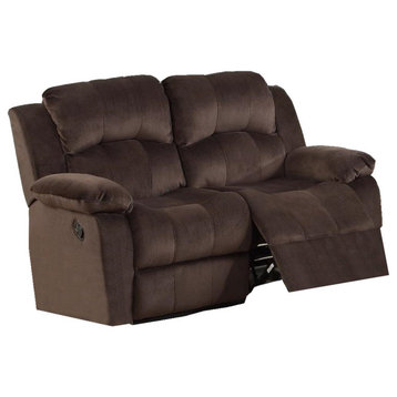 Benzara BM171442 Pine Wood Reclining Loveseat With Padded Upholstery Brown