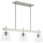 Progress Lighting - Saffert Collection 3-Light Brushed Nickel Linear Island Chandelier Light - Embrace modern urban style with the Saffert linear chandelier. Clear glass shades punctuate a stoic, beam-style frame. Substantial scale and a bold form make a statement in dining rooms, kitchens and bar areas. Saffert is the perfect choice for new traditional, industrial and luxe interiors.