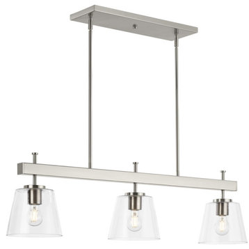 Saffert Collection 3-Light Brushed Nickel Linear Island Chandelier Light