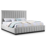Meridian Furniture - Lucia Beige Linen Textured Fabric Full Bed, Gray, King, Black Finish - Remake your bedroom in an instant with this Lucia linen textured fabric bed. Upholstered in soft-to-the-touch grey linen textured fabric on its headboard, footboard, and side rails, this handsome full bed has a high headboard for an attention-demanding look in your room. Channel tufting on the headboard and footboard add to its aesthetic beauty while providing texture and dimension. The bed rests on a black-finished base that's crafted from solid wood for lasting beauty and durability.