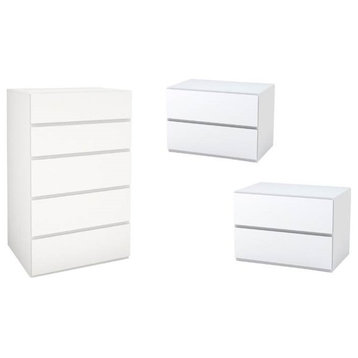 3 Piece Modern Set with Chest and (Set of 2) Night Stands in White