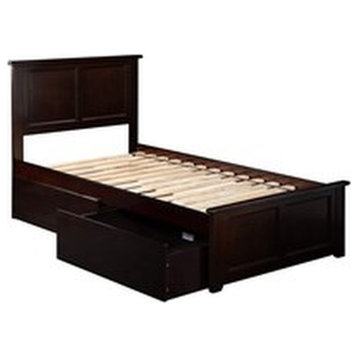 Leo & Lacey Farmhouse Solid Wood Twin XL Storage Platform Bed in Chocolate