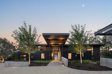 Inspiration for a large contemporary black one-story metal exterior home remodel in Other