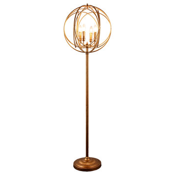Spheris 4-Light Modern Floor Lamp in Gold-Finished Cast Iron
