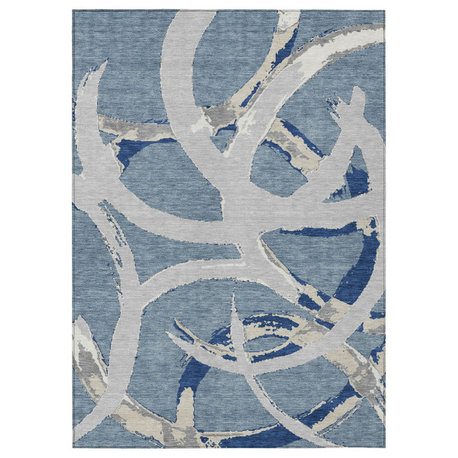 Machine Washable Indoor/Outdoor Chantille ACN1022 Denim 5' x 7'6" Rug