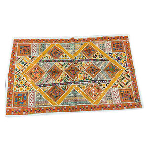 Mogul interior - Indian Vintage Style Yellow Orange Sari Tapestry Mirror Work Wall Throw - Tapestries