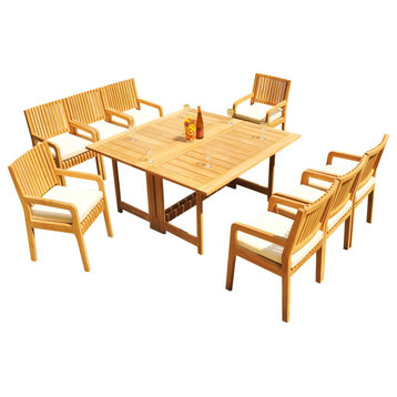 9-Piece Outdoor Teak Dining Set: 60" Square Butterfly Table, 8 Maldive Arm Chair