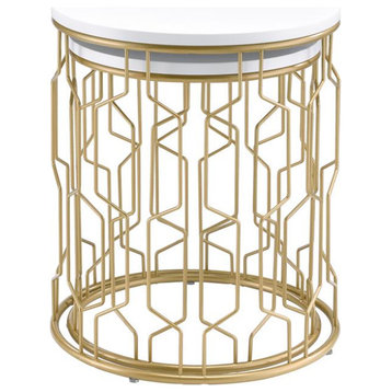 Furniture of America Vereira Metal 2-Piece Nesting Table in Gold and White