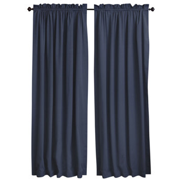 Blazing Needles 108"x52" Twill Curtain Panels, Set of 2, Navy Blue