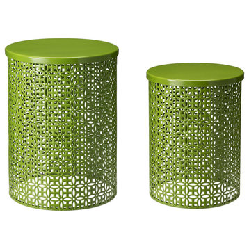 Metal Garden Stool or Plant Stand or Accent Table, Set of 2, Green