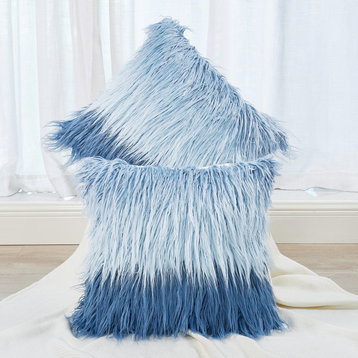 Mongolian Tie Dyed Faux Fur Pillow Cover 2 Piece Set, Blue