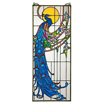 Decorative Peacock's Sunset Stained Glass Window