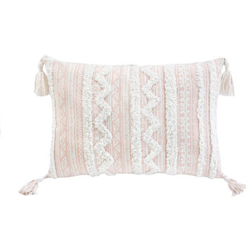 Corded Apache Embroidered Decorative Throw Pillow, Beige
