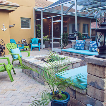Sunbrella RAIN fire pit cushions and pillows add color pops to patio