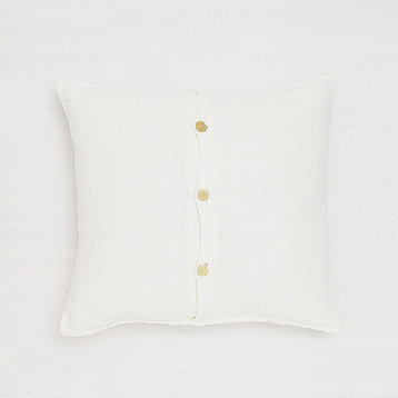 Off White linen Cushion Cover With Fringes Rustic, 19"x19"
