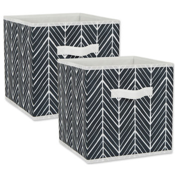 DII Nonwoven Polyester Cube Herringbone Black Square 11x11x11 Set of 2