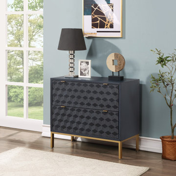 2 Drawer Storage Accent Chest with Raised Geometric Pattern - Black and Gold