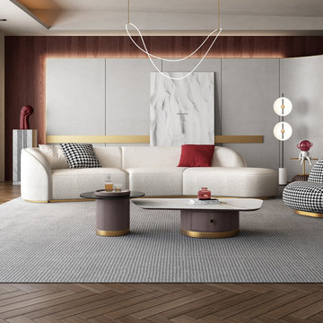 134" Curved White Sectional Sofa Upholstered 5-Seater Floor Sofa Faux-Fur Polyes