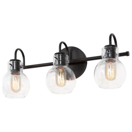 LNC Modern Matte Black Globe Clear Glass Bathroom Vanity Light, 3-Light